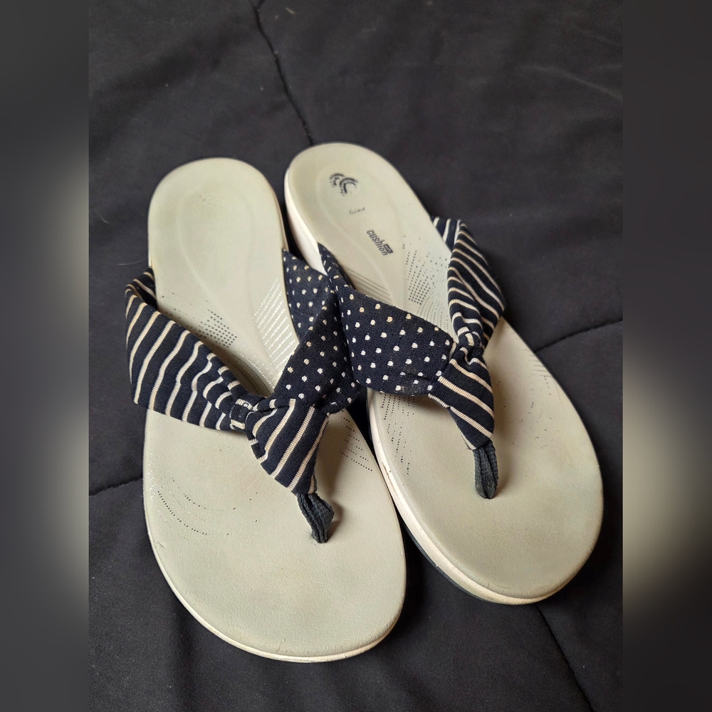 Clarks Black and White Striped Sandals
